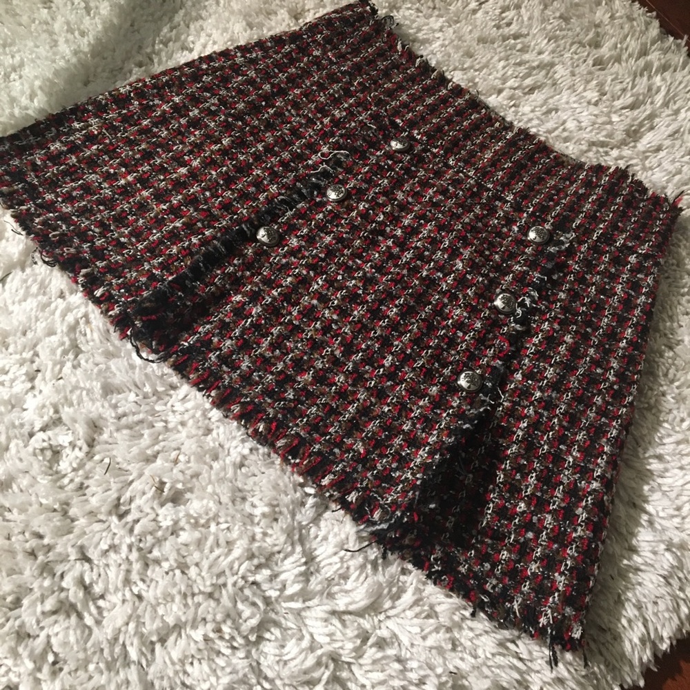 Zara fringes tweed tartan -esque Skirt